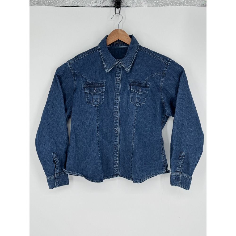 Riders by Lee Women's Denim Button Down Shirt Medium Wash Size XL Stretch A8